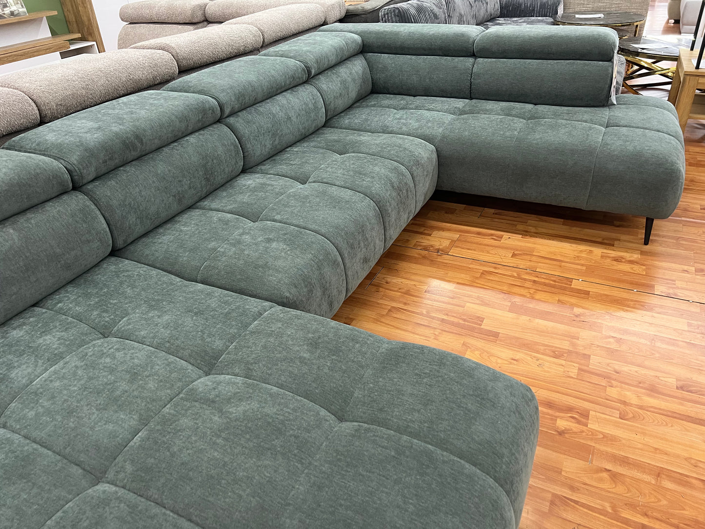 Wohnlandschaft Sofa Couch + Elektrische Sitztiefe verstellbar + Kopfteile verstellbar