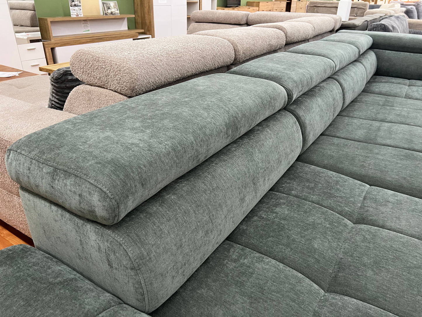 Wohnlandschaft Sofa Couch + Elektrische Sitztiefe verstellbar + Kopfteile verstellbar