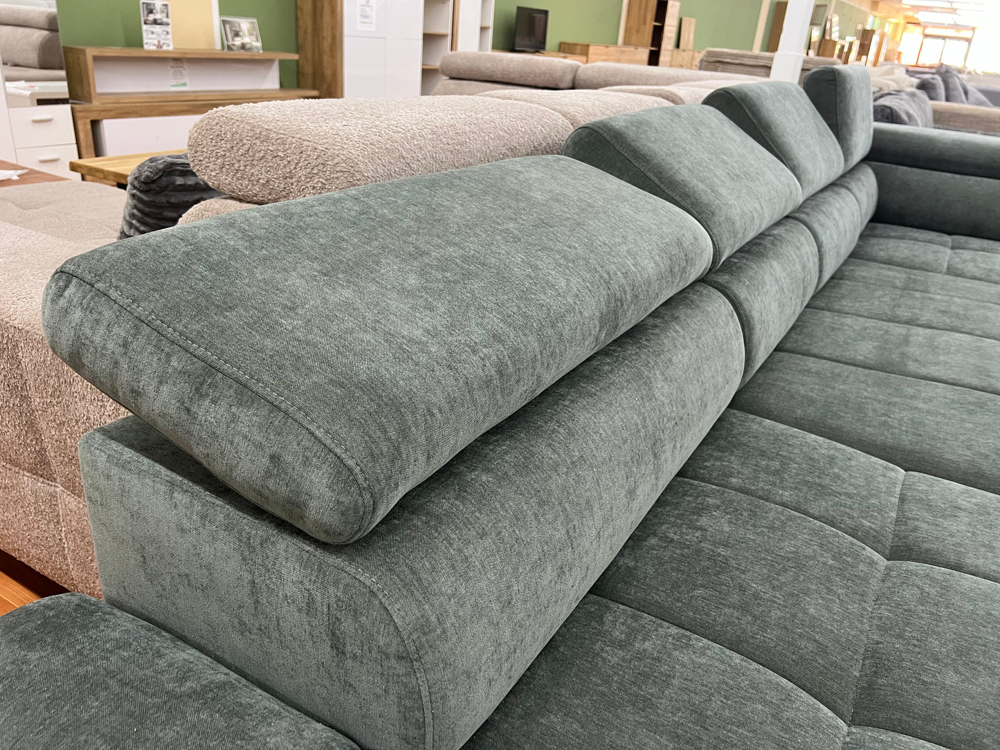 Wohnlandschaft Sofa Couch + Elektrische Sitztiefe verstellbar + Kopfteile verstellbar