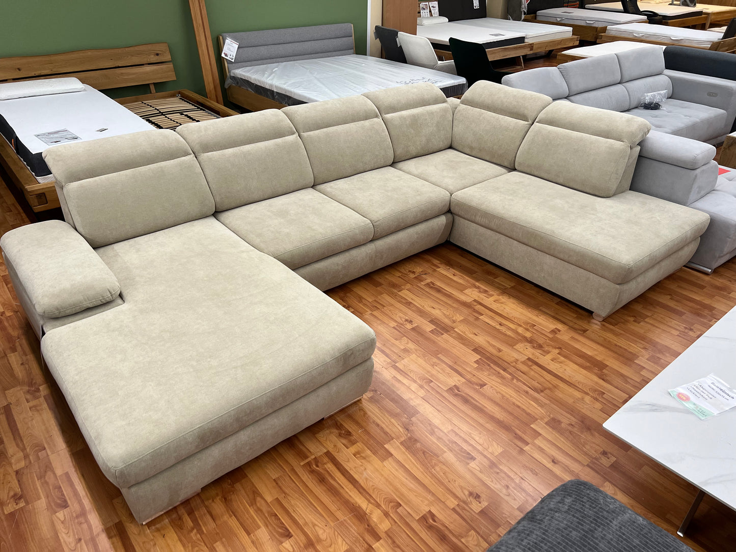 Wohnlandschaft Sofa Couch + Bettfunktion + Stauraum + Kopfteile verstellbar