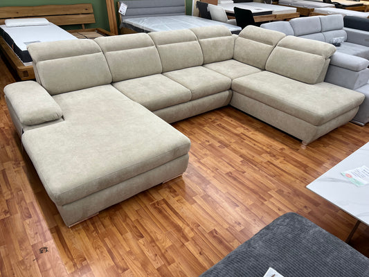 Wohnlandschaft Sofa Couch + Bettfunktion + Stauraum + Kopfteile verstellbar
