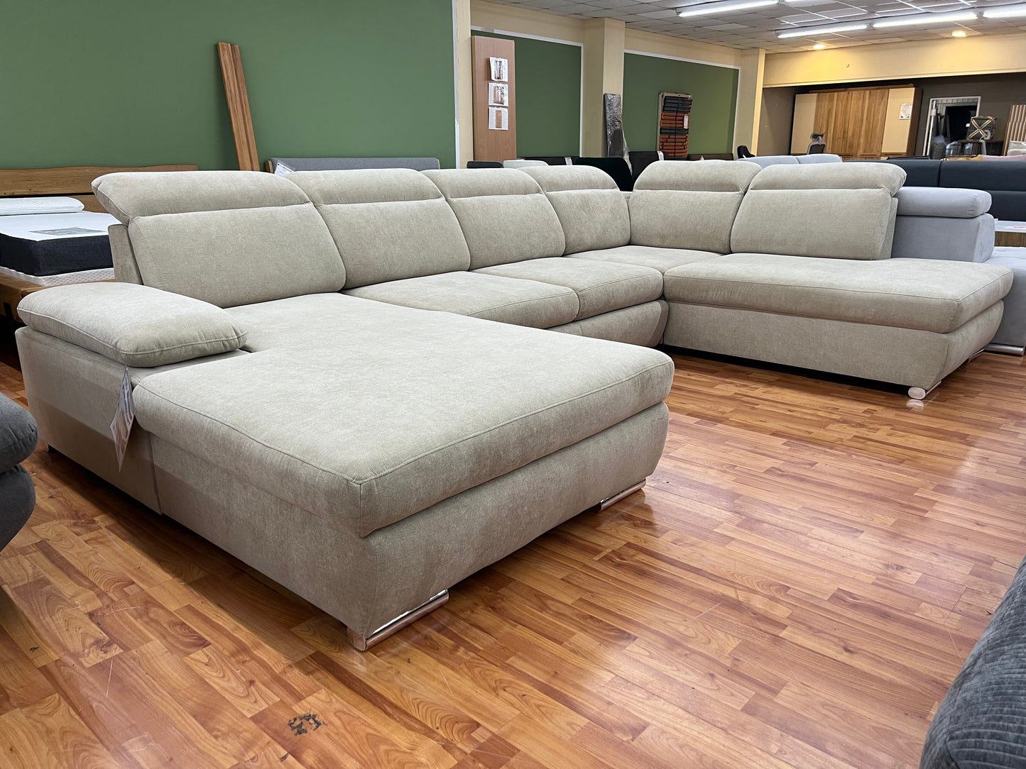 Wohnlandschaft Sofa Couch + Bettfunktion + Stauraum + Kopfteile verstellbar
