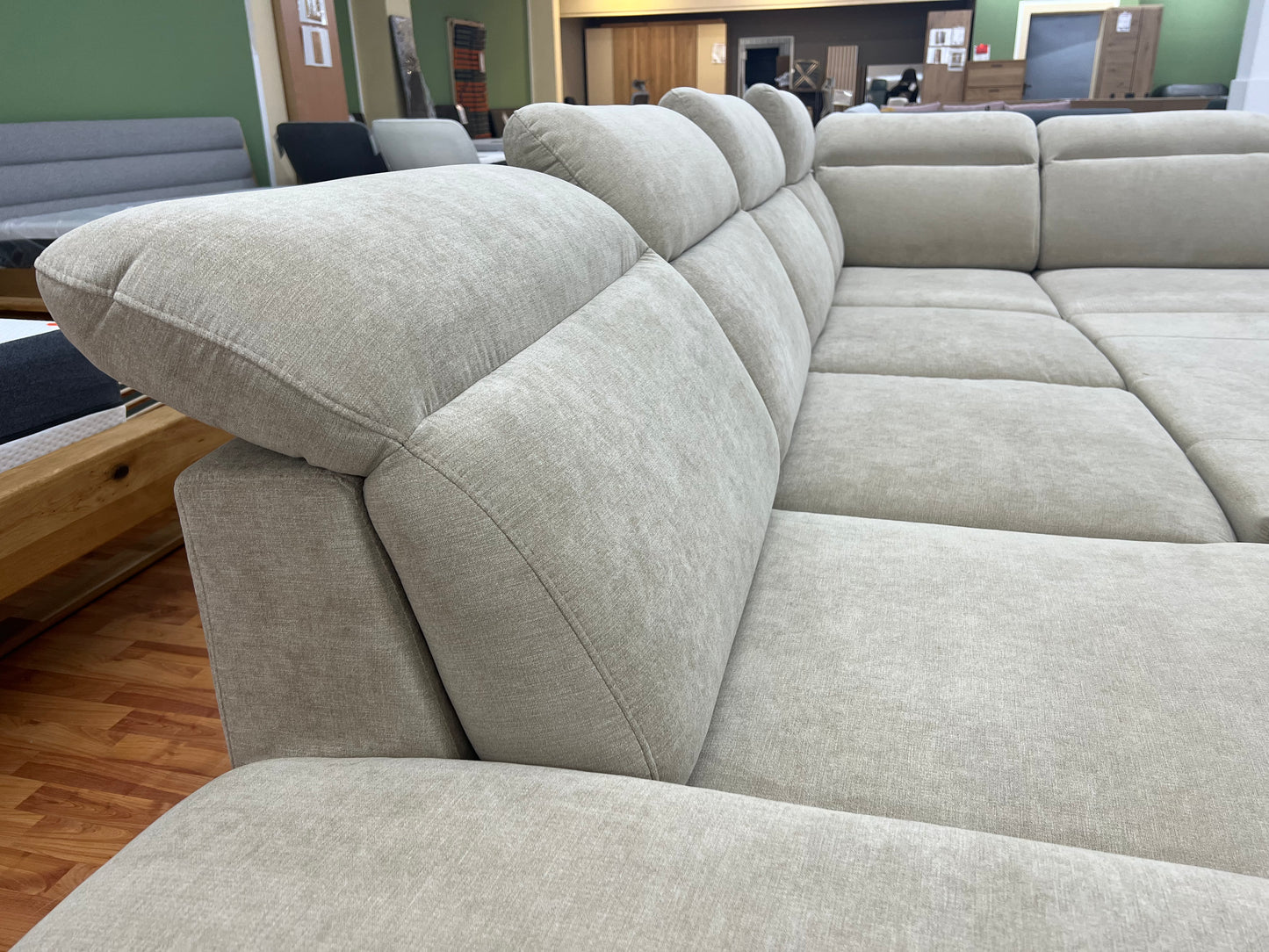 Wohnlandschaft Sofa Couch + Bettfunktion + Stauraum + Kopfteile verstellbar