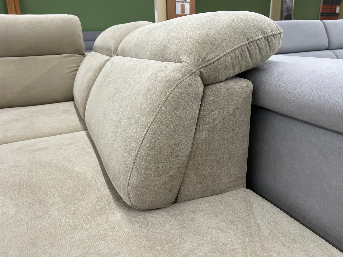 Wohnlandschaft Sofa Couch + Bettfunktion + Stauraum + Kopfteile verstellbar