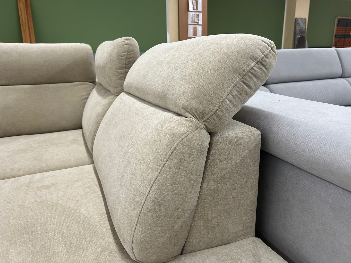 Wohnlandschaft Sofa Couch + Bettfunktion + Stauraum + Kopfteile verstellbar