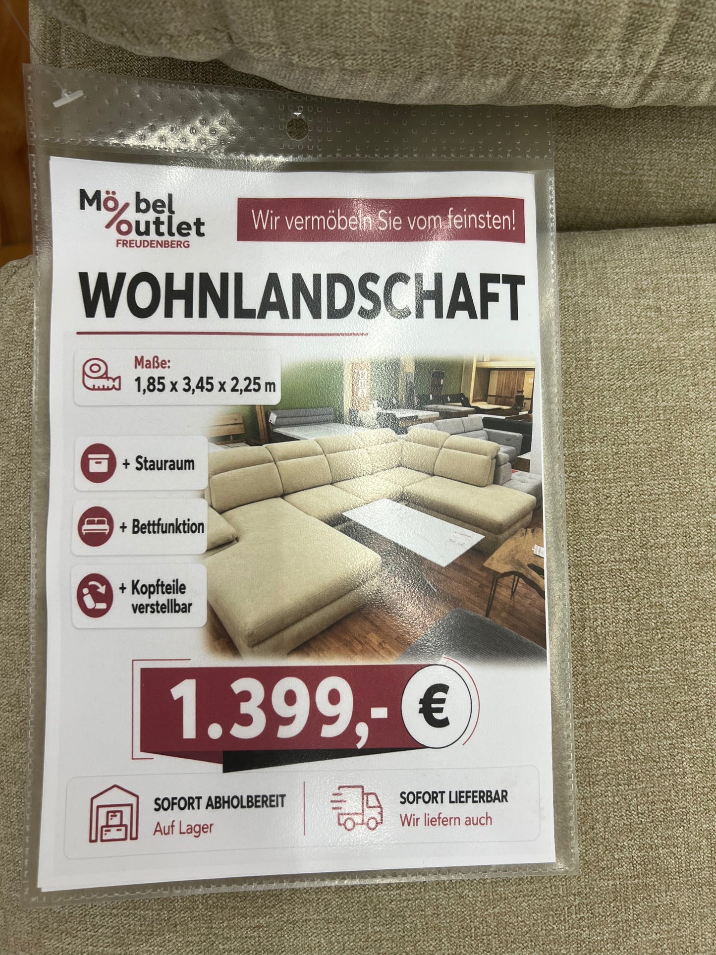 Wohnlandschaft Sofa Couch + Bettfunktion + Stauraum + Kopfteile verstellbar