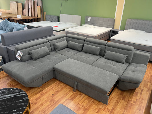 Wohnlandschaft Couch Sofa + Bettfunktion + Stauraum + Kopfteile verstellbar