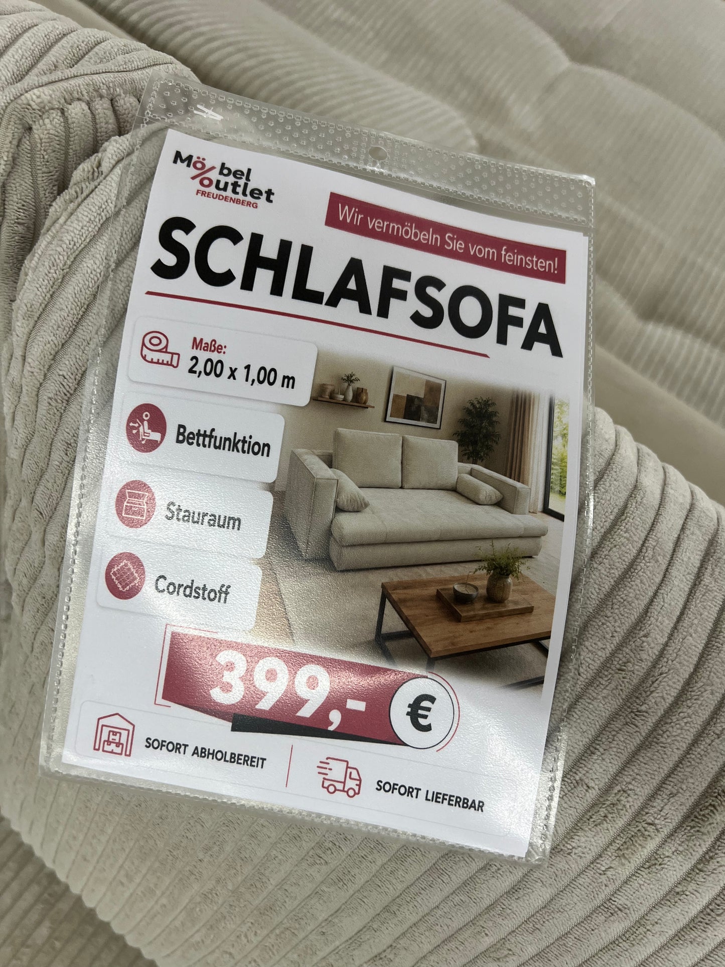 Schlafsofa Sofa + Bettfunktion + Stauraum + Cord Stoff