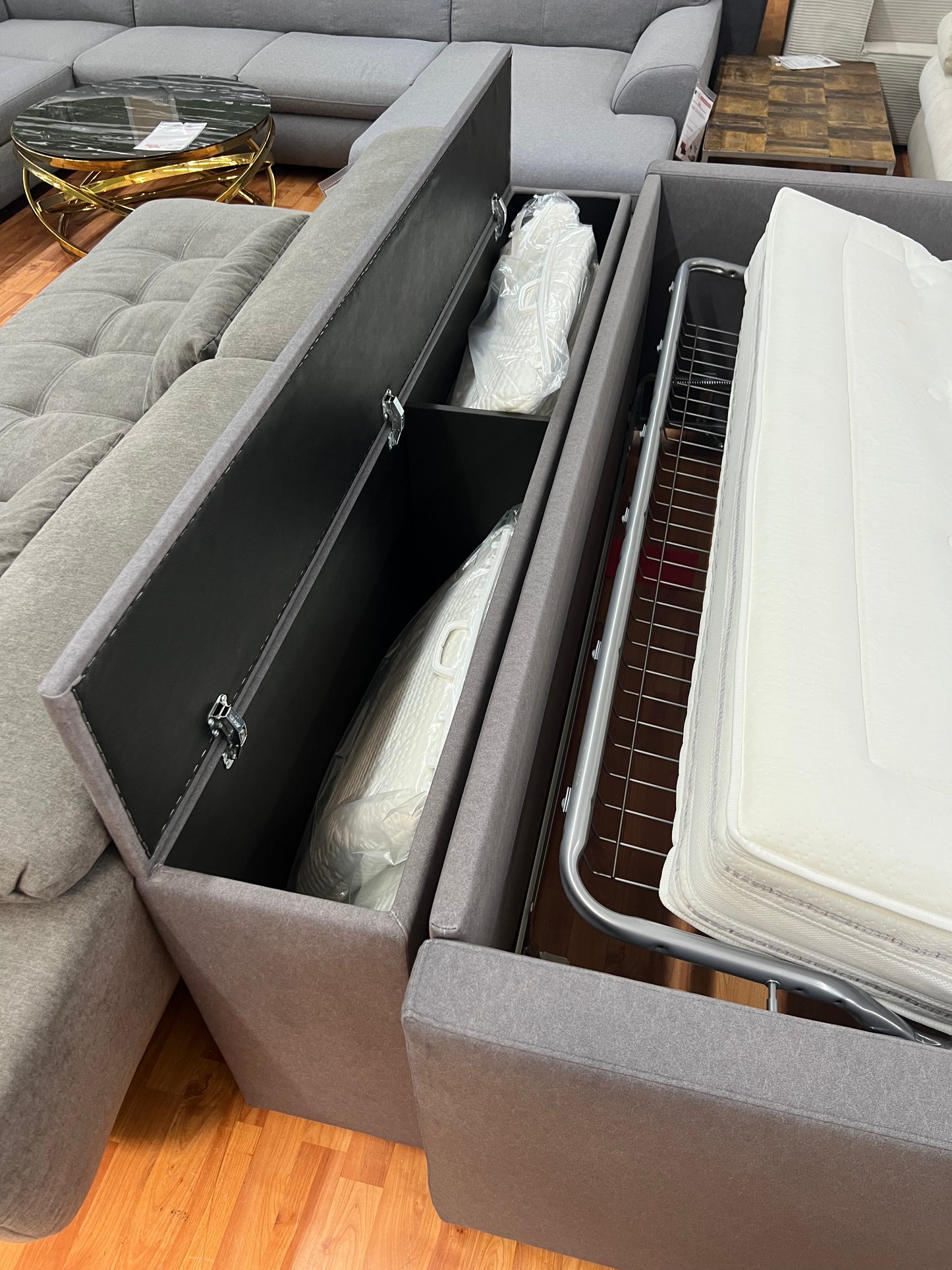Schlafsofa Sofa Couch + inkl. Matratze 160cm + Stauraum
