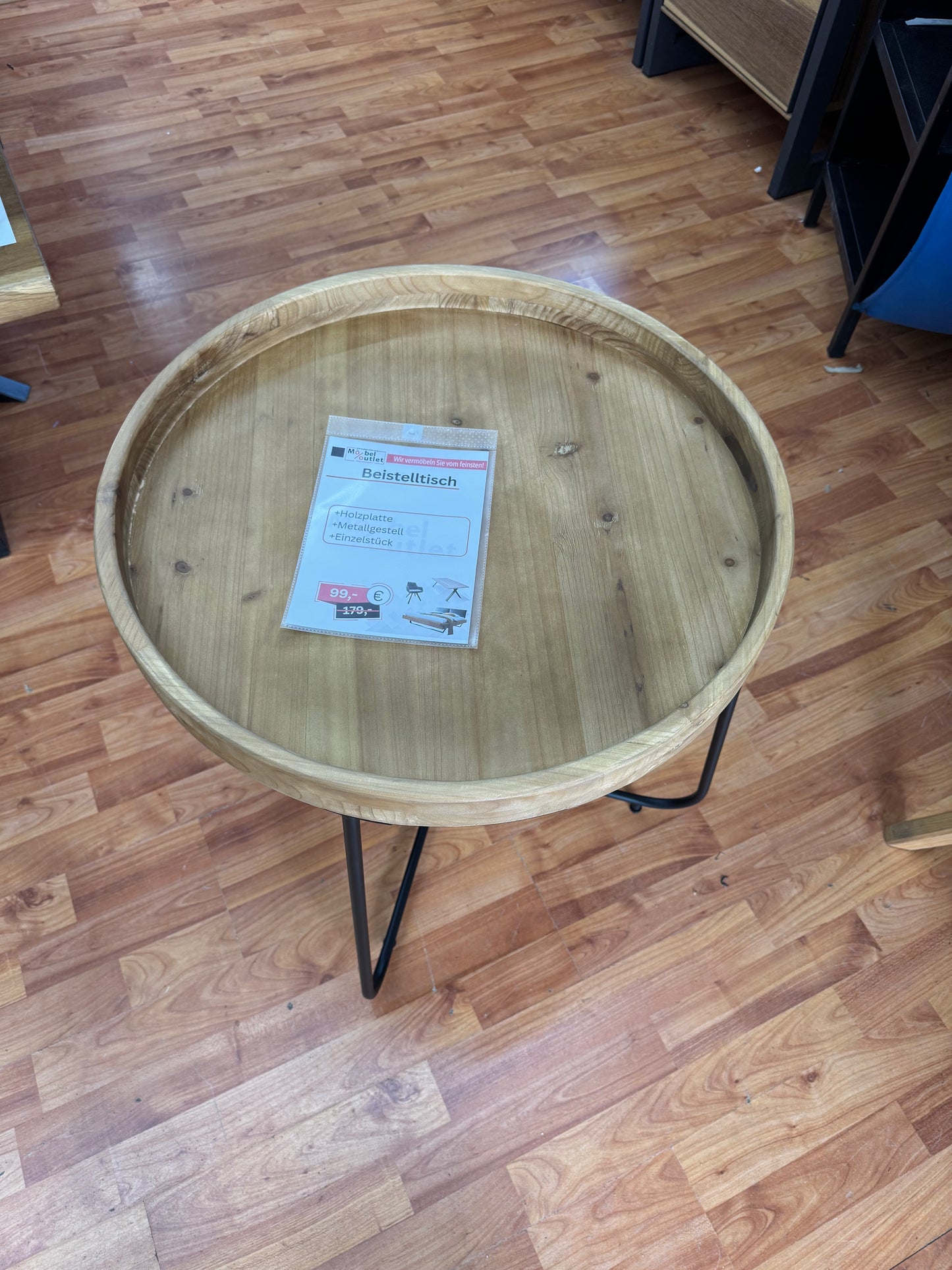 Beistelltisch +Holzplatte +Metallfüße +Einzelstück