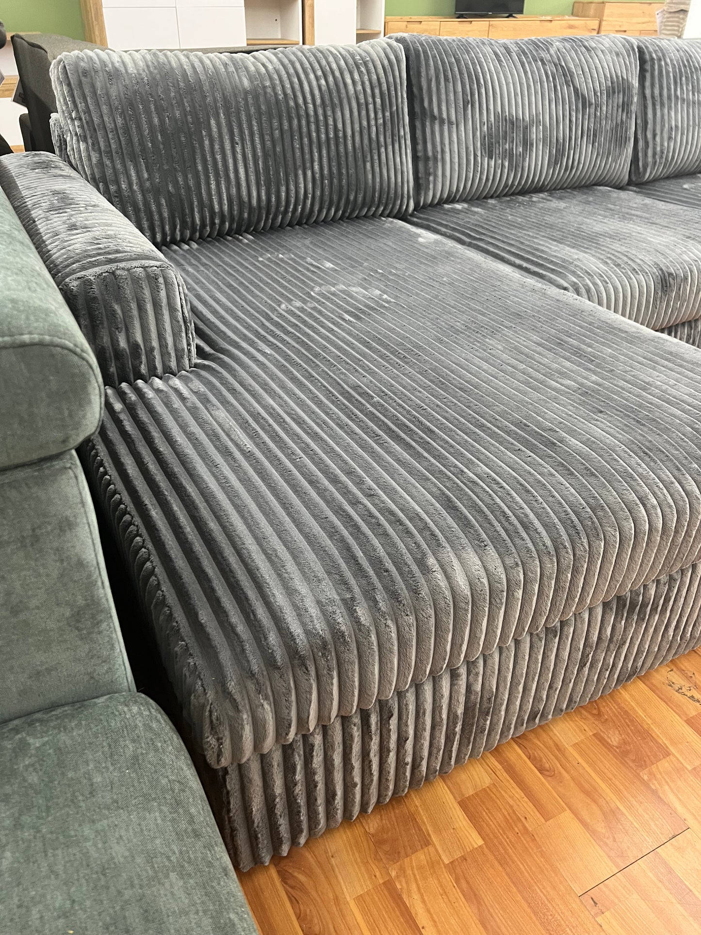 Sofa Couch wohnlandschaft + Cord Teddy Stoff + Kissen