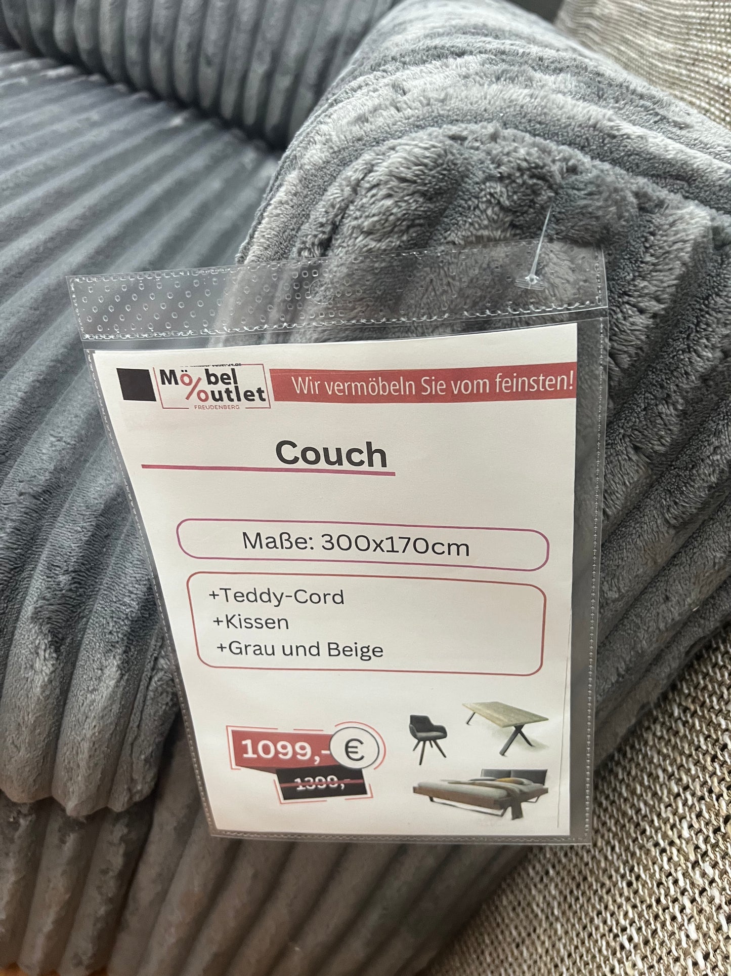 Sofa Couch wohnlandschaft + Cord Teddy Stoff + Kissen