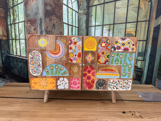 Kommode Schrank + Bemalung + MASSIVHOLZ MANGO + EINZELSTÜCK