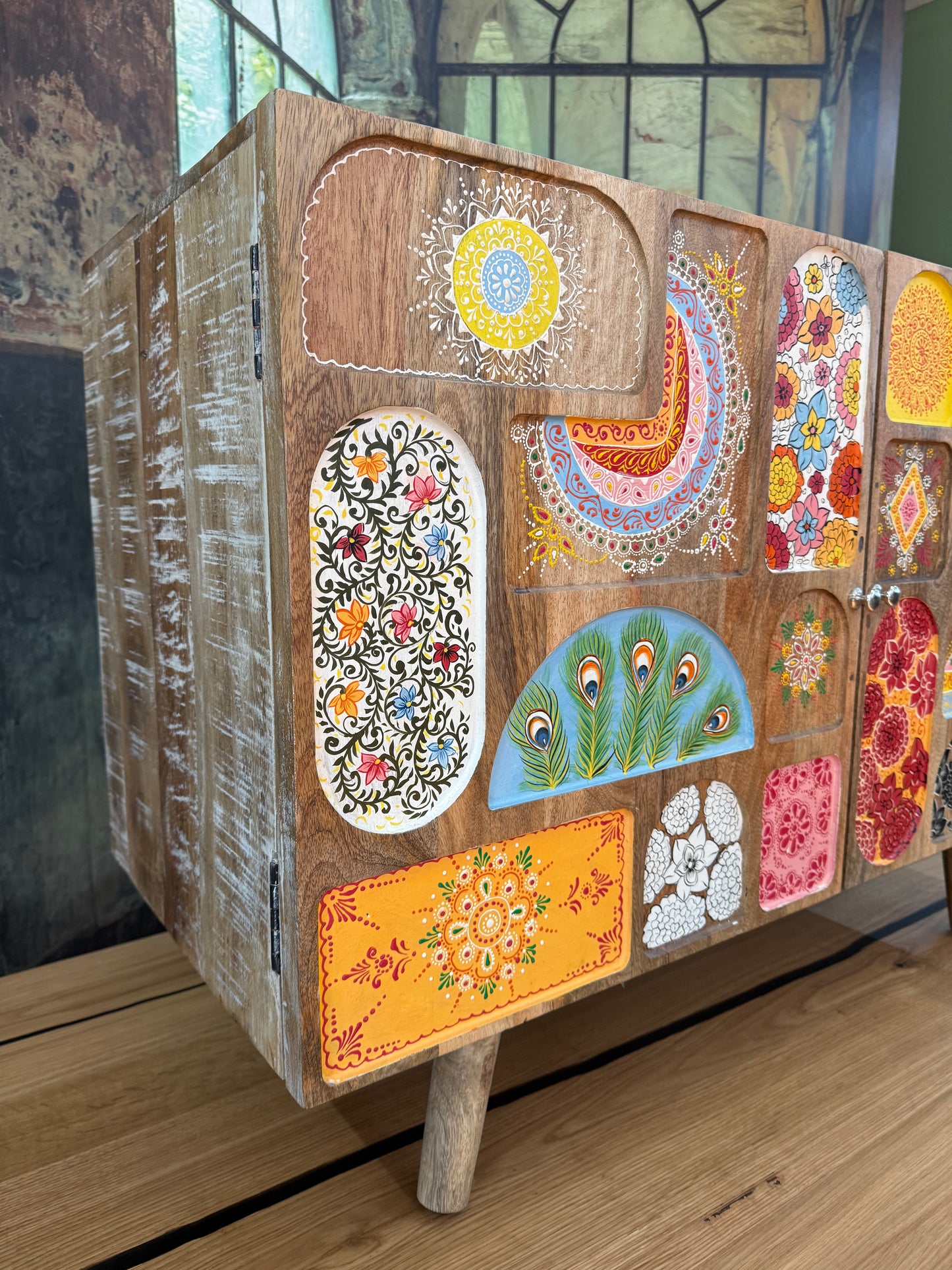 Kommode Schrank + Bemalung + MASSIVHOLZ MANGO + EINZELSTÜCK