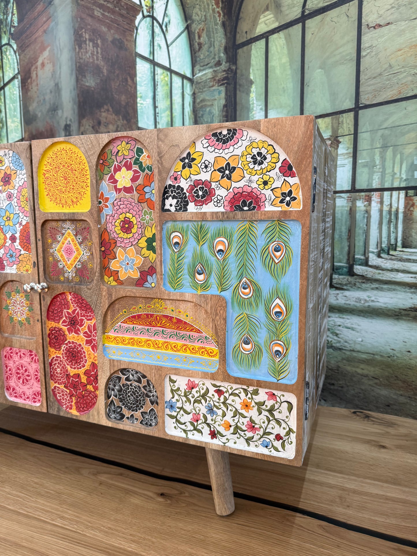 Kommode Schrank + Bemalung + MASSIVHOLZ MANGO + EINZELSTÜCK