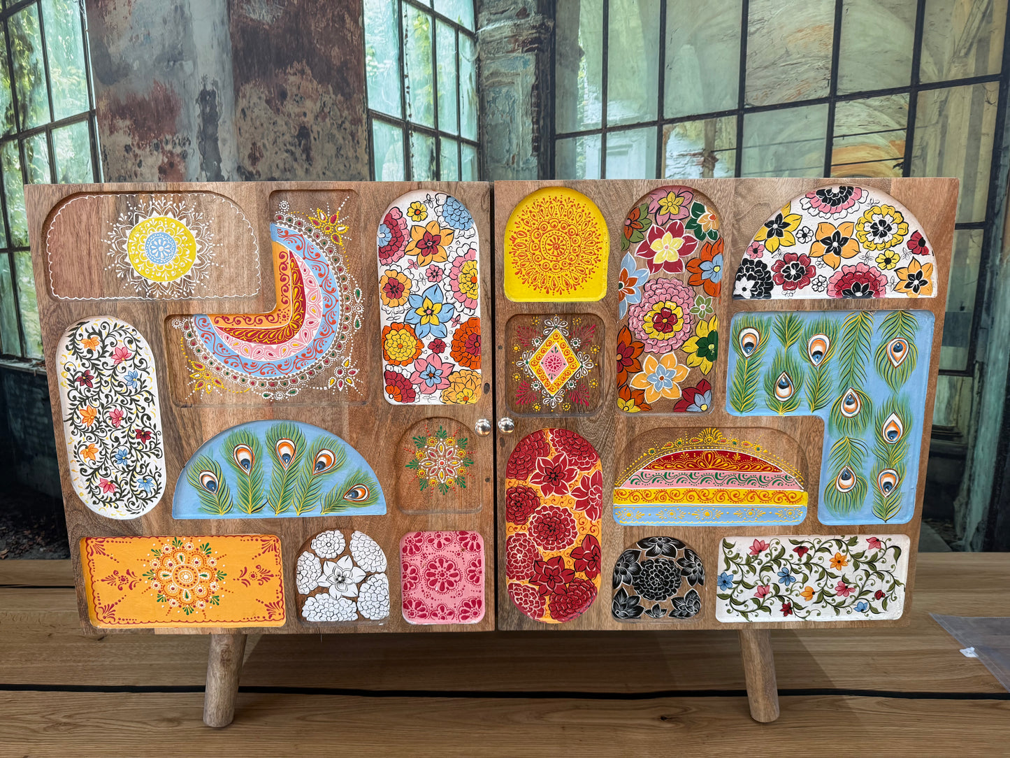 Kommode Schrank + Bemalung + MASSIVHOLZ MANGO + EINZELSTÜCK