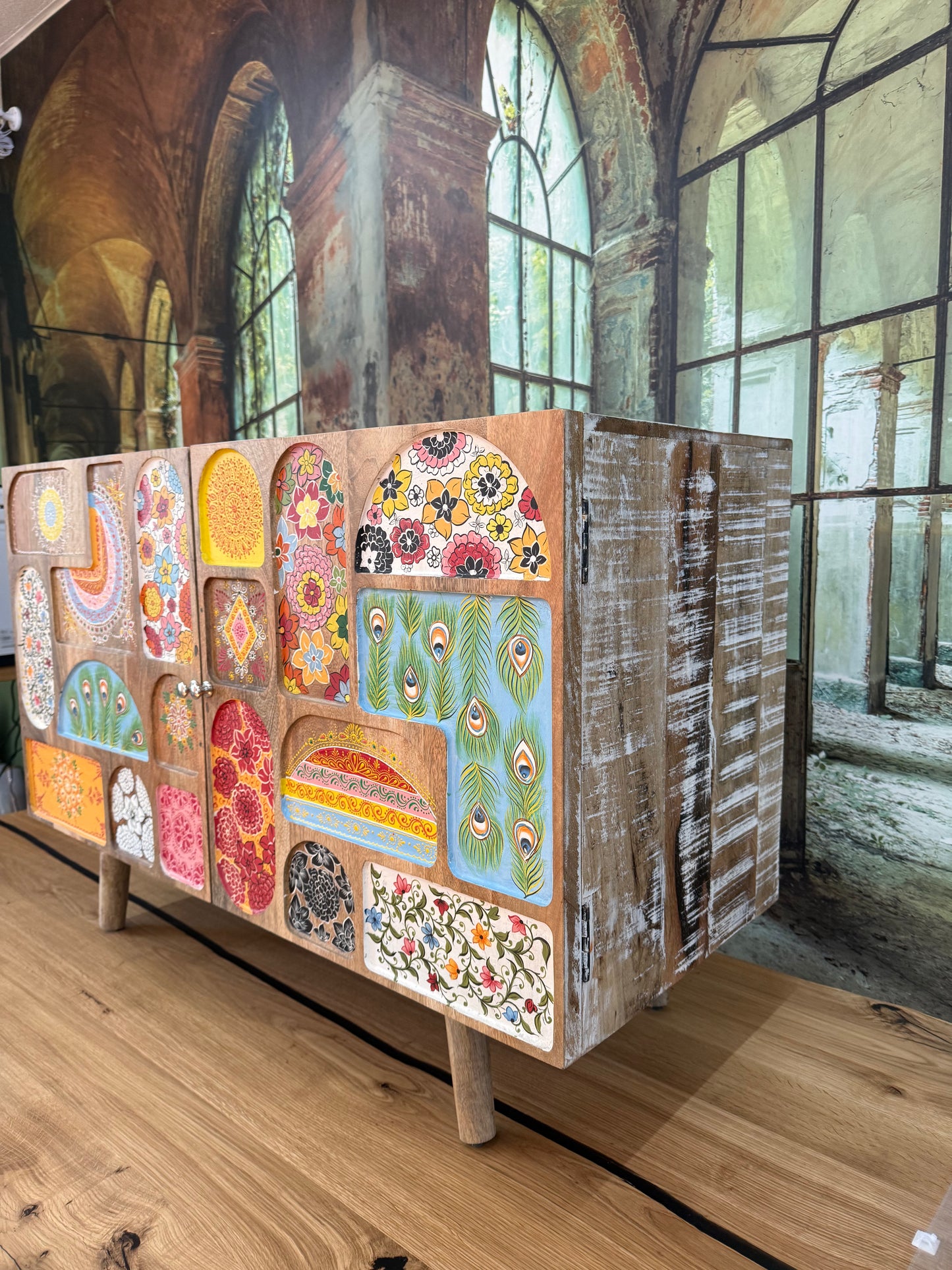 Kommode Schrank + Bemalung + MASSIVHOLZ MANGO + EINZELSTÜCK