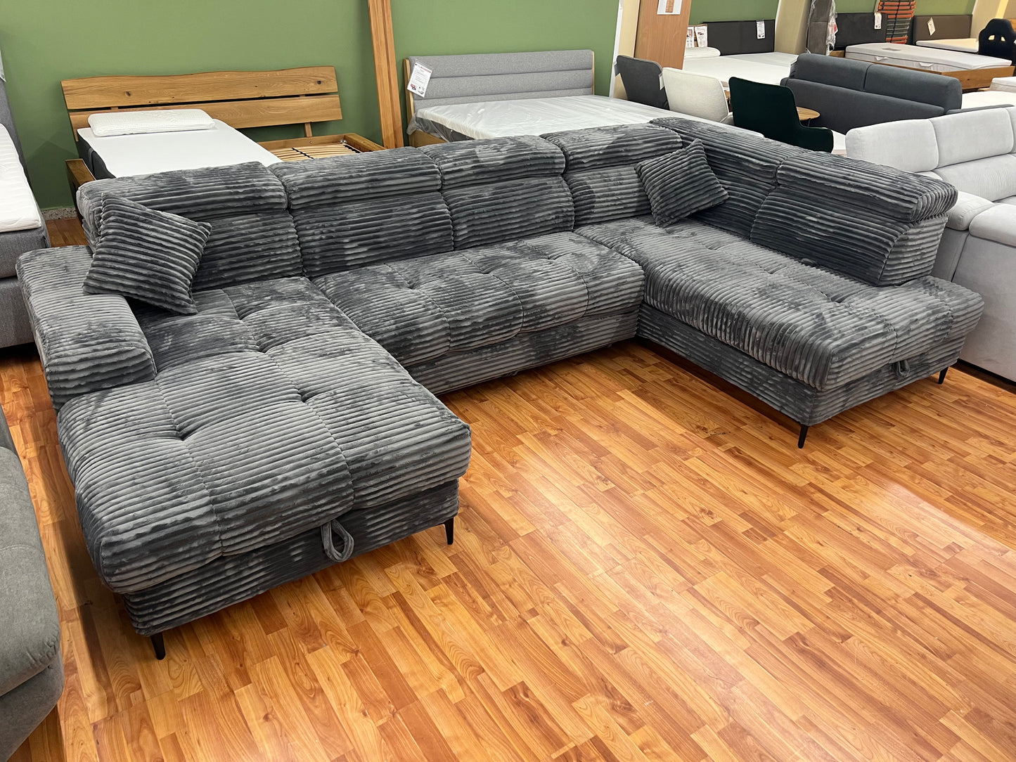Wohnlandschaft Couch Sofa +Teddy Cord +Bettfunktion +Stauraum