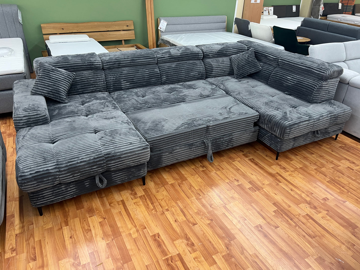 Wohnlandschaft Couch Sofa +Teddy Cord +Bettfunktion +Stauraum
