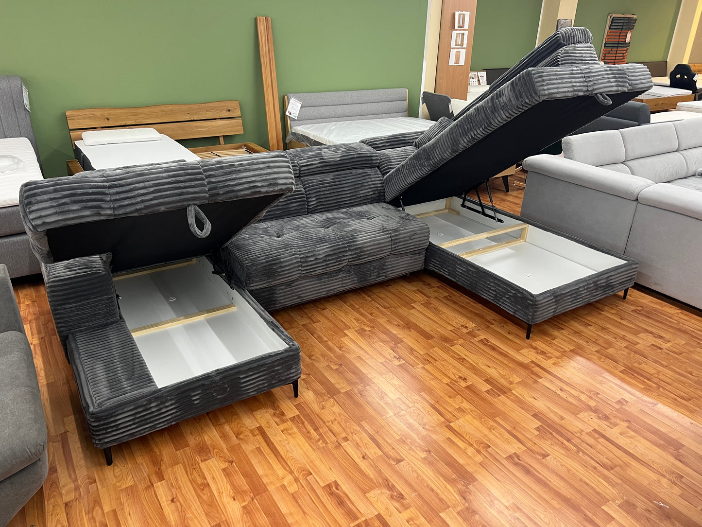 Wohnlandschaft Couch Sofa +Teddy Cord +Bettfunktion +Stauraum