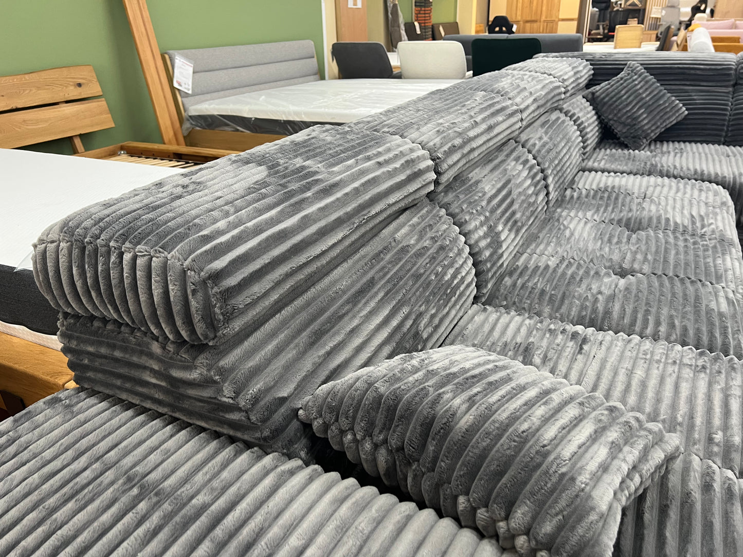 Wohnlandschaft Couch Sofa +Teddy Cord +Bettfunktion +Stauraum
