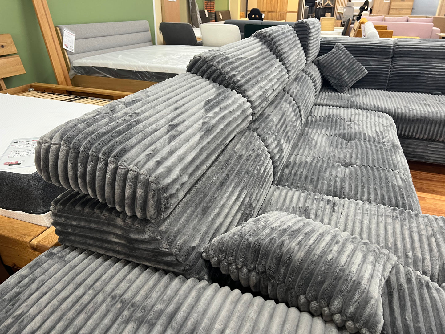 Wohnlandschaft Couch Sofa +Teddy Cord +Bettfunktion +Stauraum
