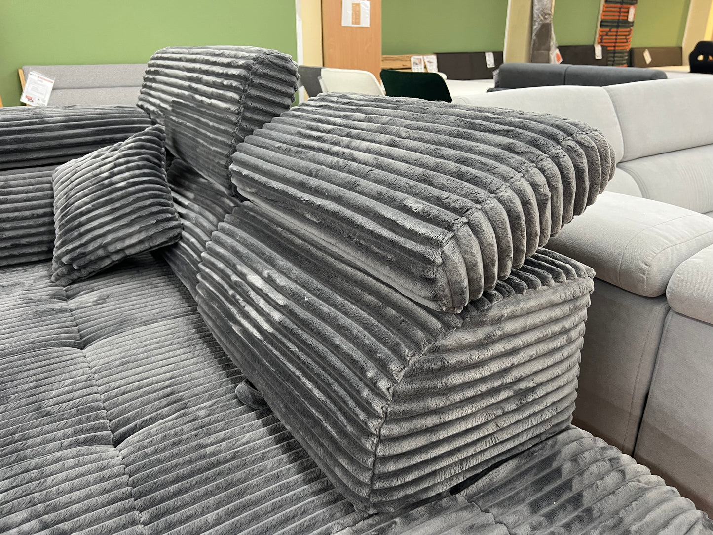 Wohnlandschaft Couch Sofa +Teddy Cord +Bettfunktion +Stauraum