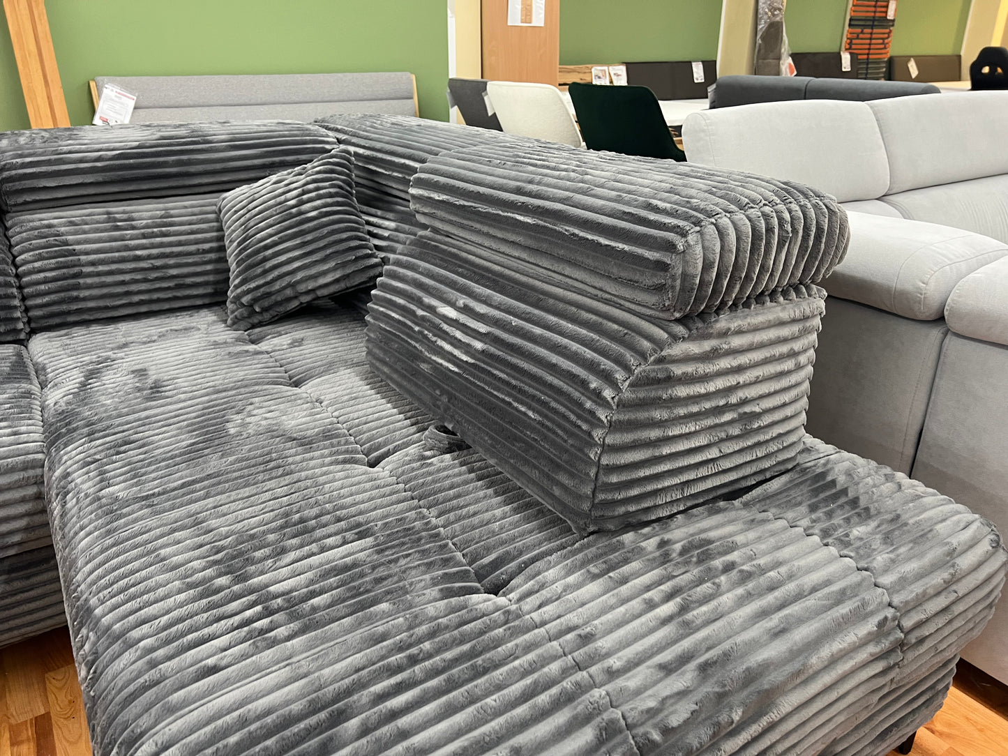 Wohnlandschaft Couch Sofa +Teddy Cord +Bettfunktion +Stauraum