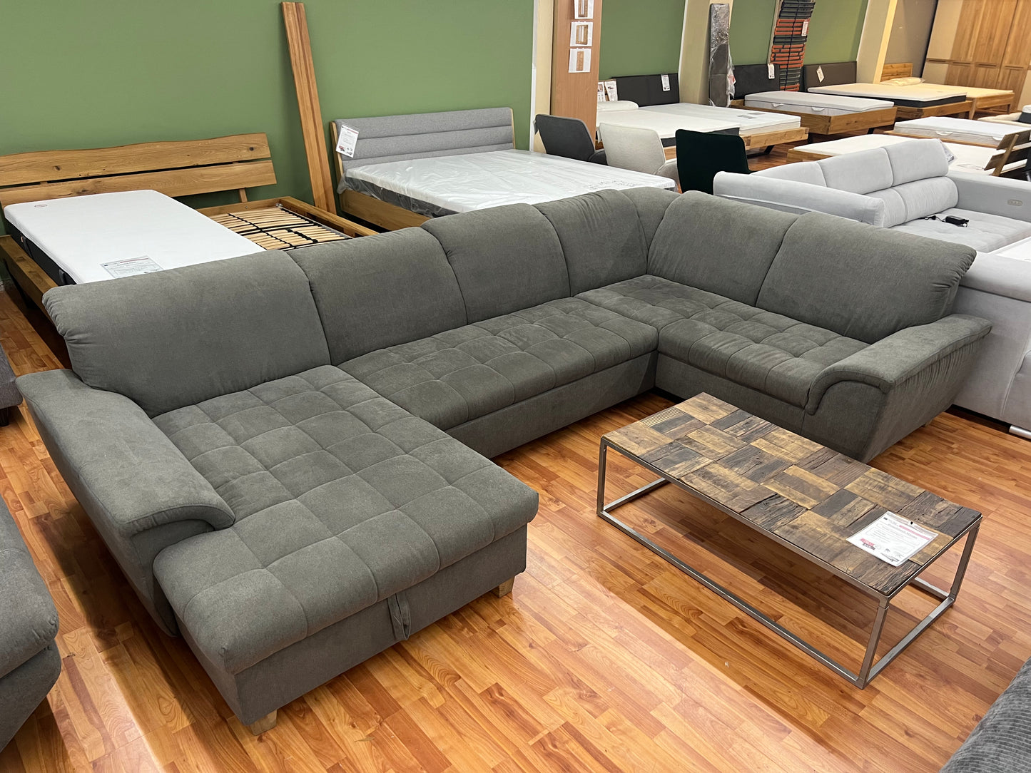 Sofa Couch Wohnlandschaft + Bettfunktion + Stauraum + Kopfteile verstellbar