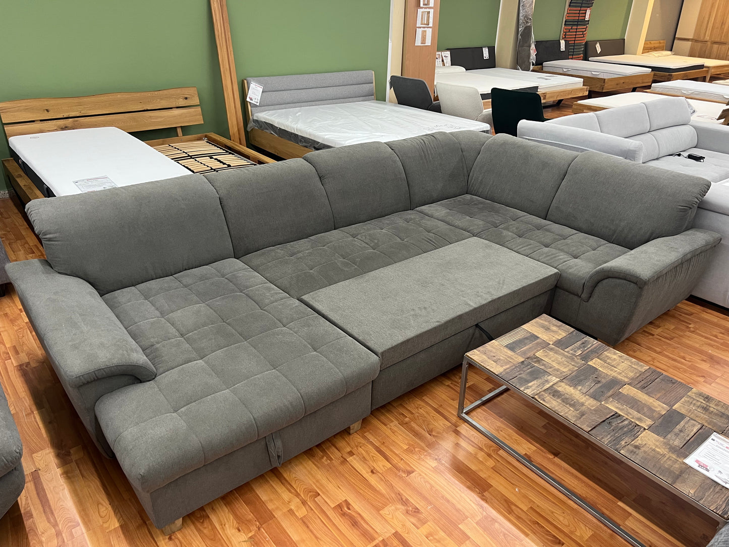Sofa Couch Wohnlandschaft + Bettfunktion + Stauraum + Kopfteile verstellbar
