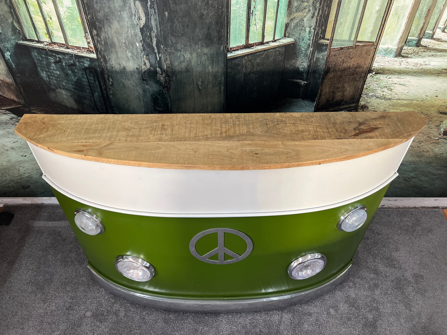 Theke Bar Raumteiler + Massivholz + Regale + Glashalterung