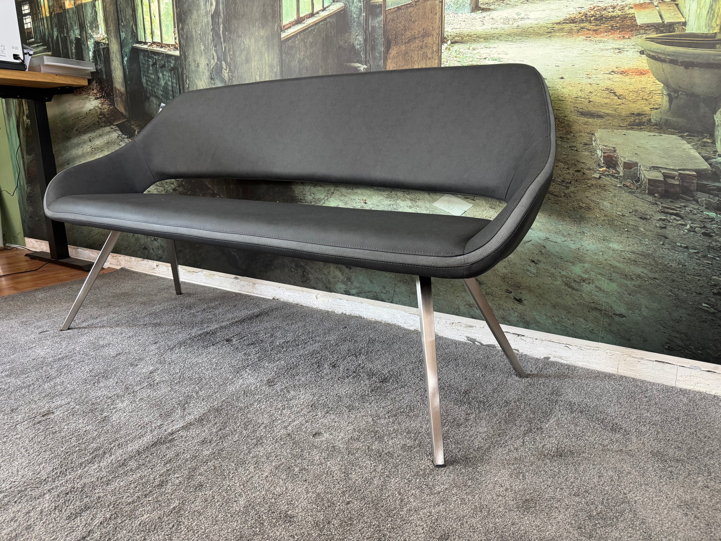Sitzbank Bank +Lederoptik +Edelstahlfüße +175cm