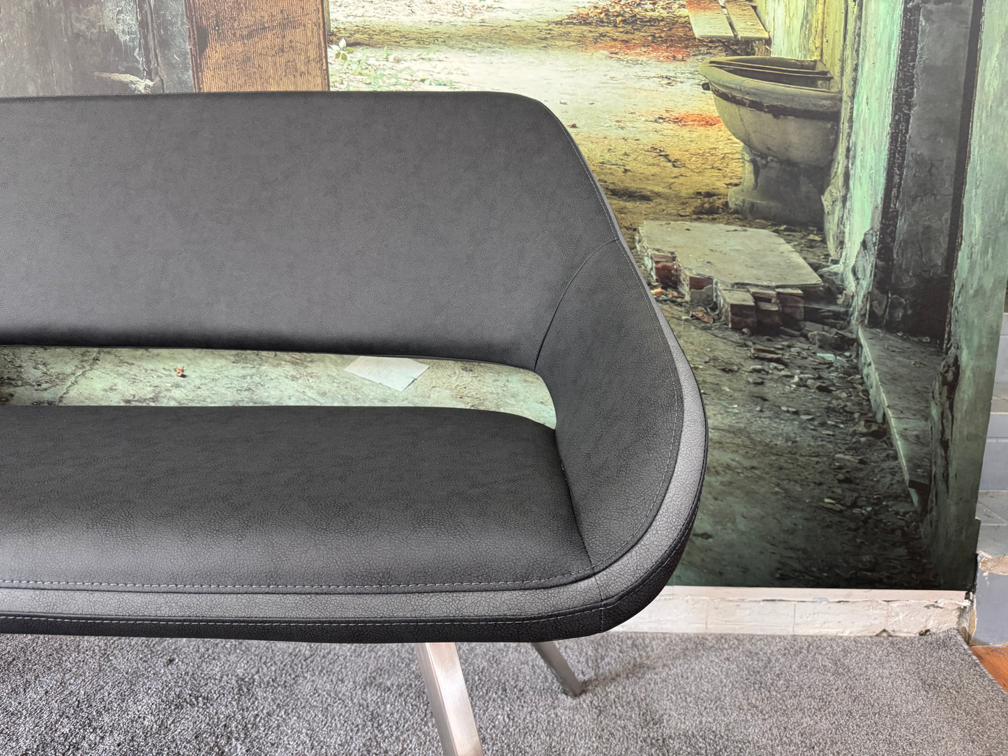 Sitzbank Bank +Lederoptik +Edelstahlfüße +175cm