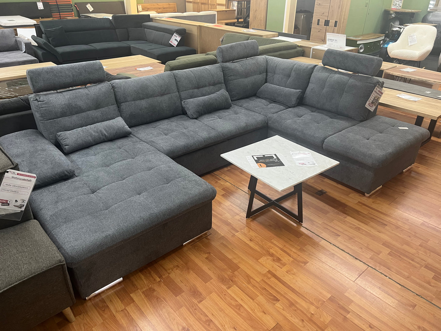 Wohnlandschaft Couch Sofa Maße: 257 x 208cm  + Bettfunktion  + Stauraum  + Kopfteile verstellbar  + Armlehne verstellbar  + Kissen