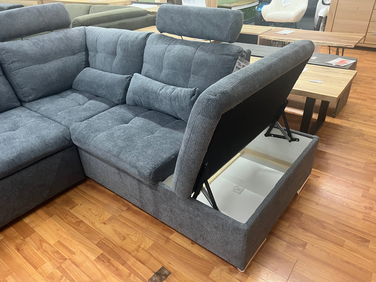 Wohnlandschaft Couch Sofa Maße: 257 x 208cm  + Bettfunktion  + Stauraum  + Kopfteile verstellbar  + Armlehne verstellbar  + Kissen