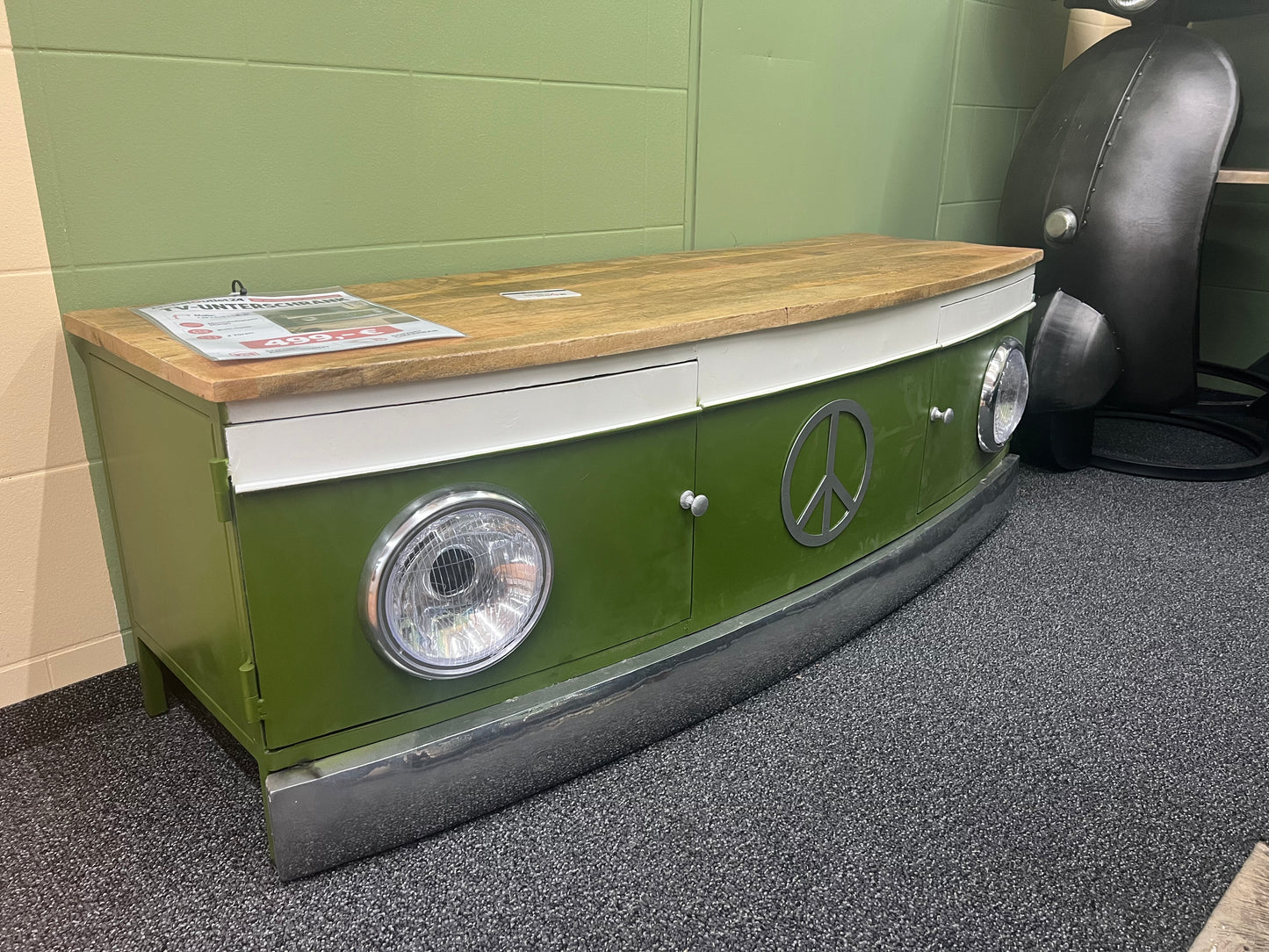 TV Unterschrank Kommode + Massivholz Ablage + BULLI - Optik