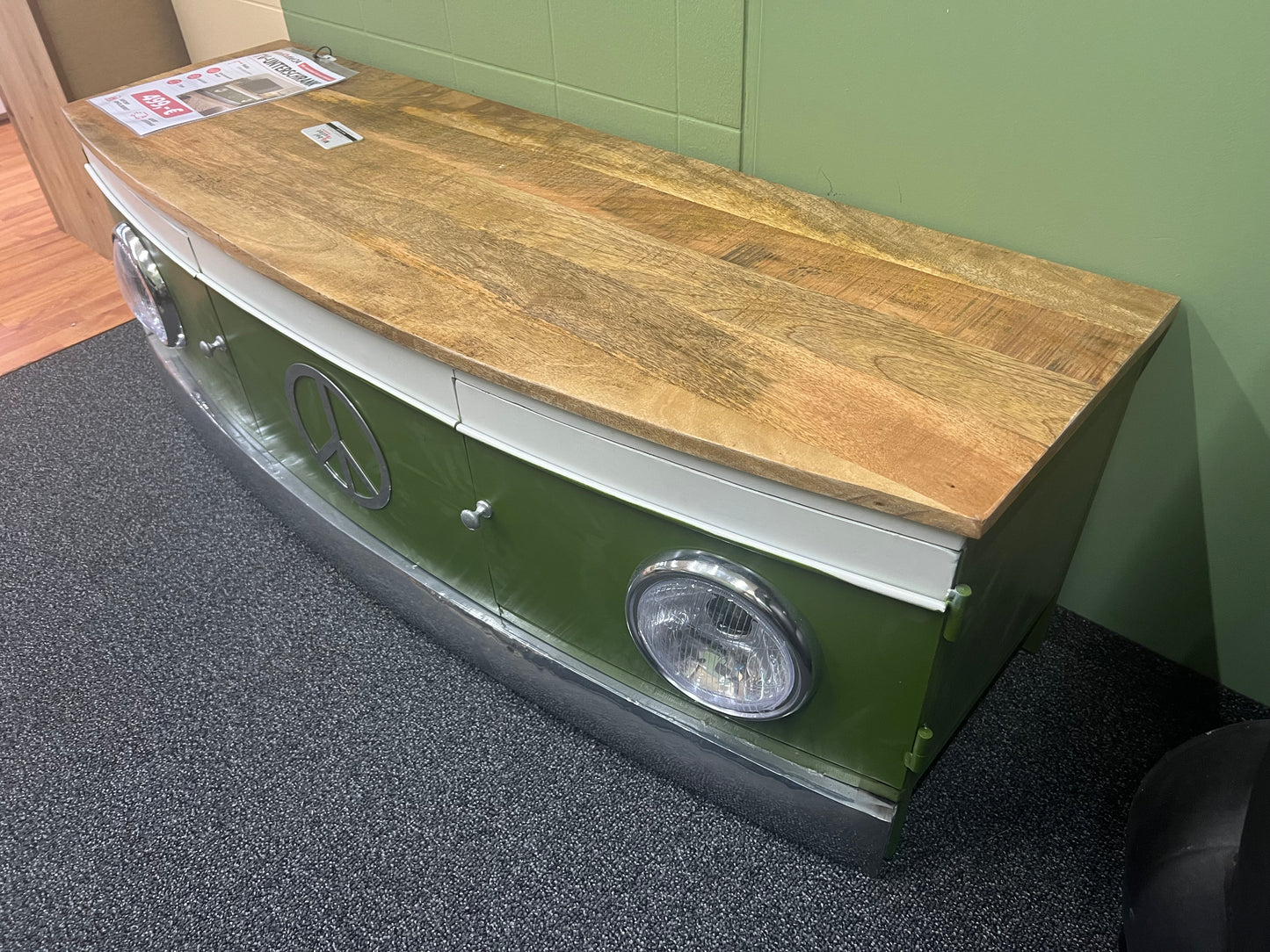 TV Unterschrank Kommode + Massivholz Ablage + BULLI - Optik