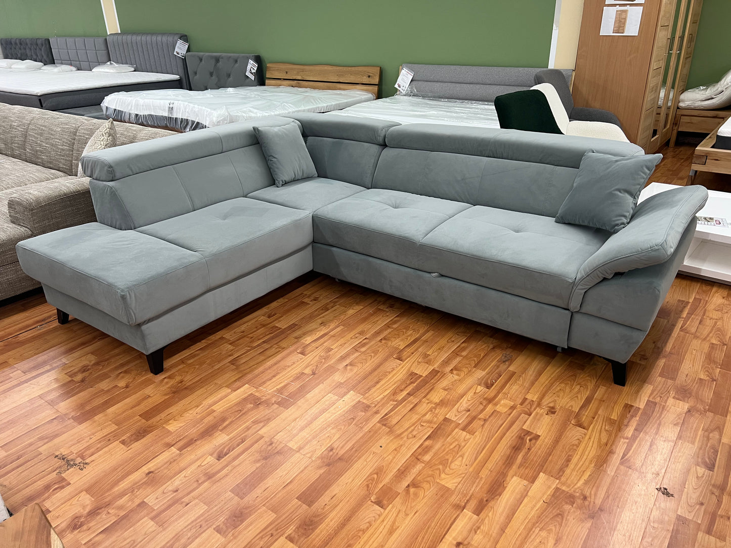 Sofa Couch Wohnlandschaft + Bettfunktion + Stauraum + Kopfteile verstellbar