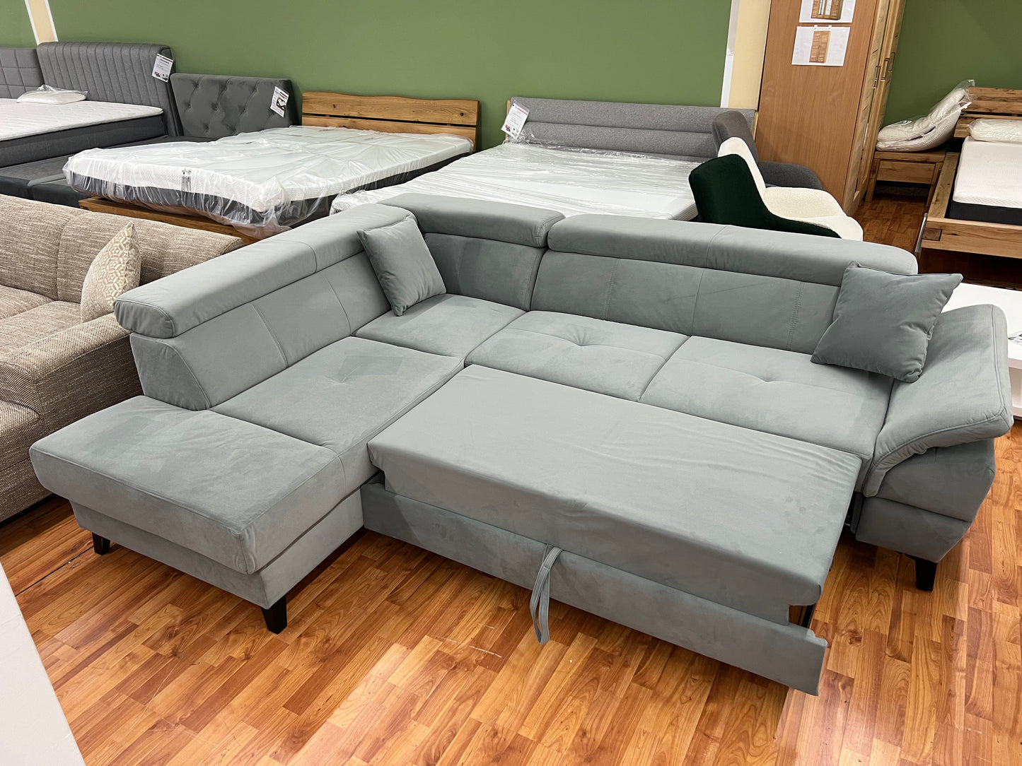 Sofa Couch Wohnlandschaft + Bettfunktion + Stauraum + Kopfteile verstellbar