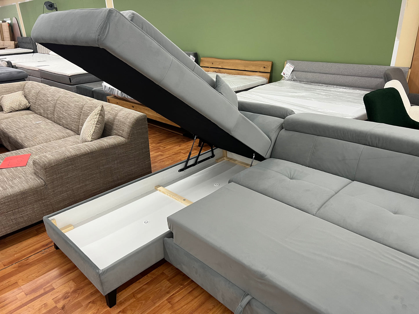 Sofa Couch Wohnlandschaft + Bettfunktion + Stauraum + Kopfteile verstellbar