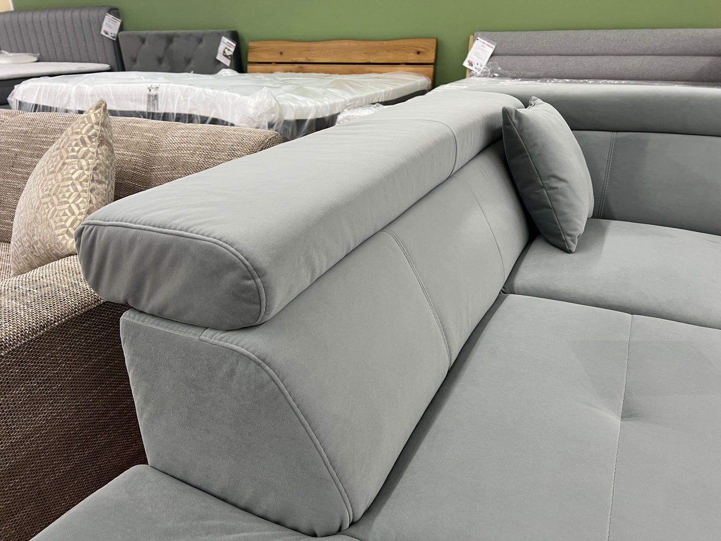 Sofa Couch Wohnlandschaft + Bettfunktion + Stauraum + Kopfteile verstellbar