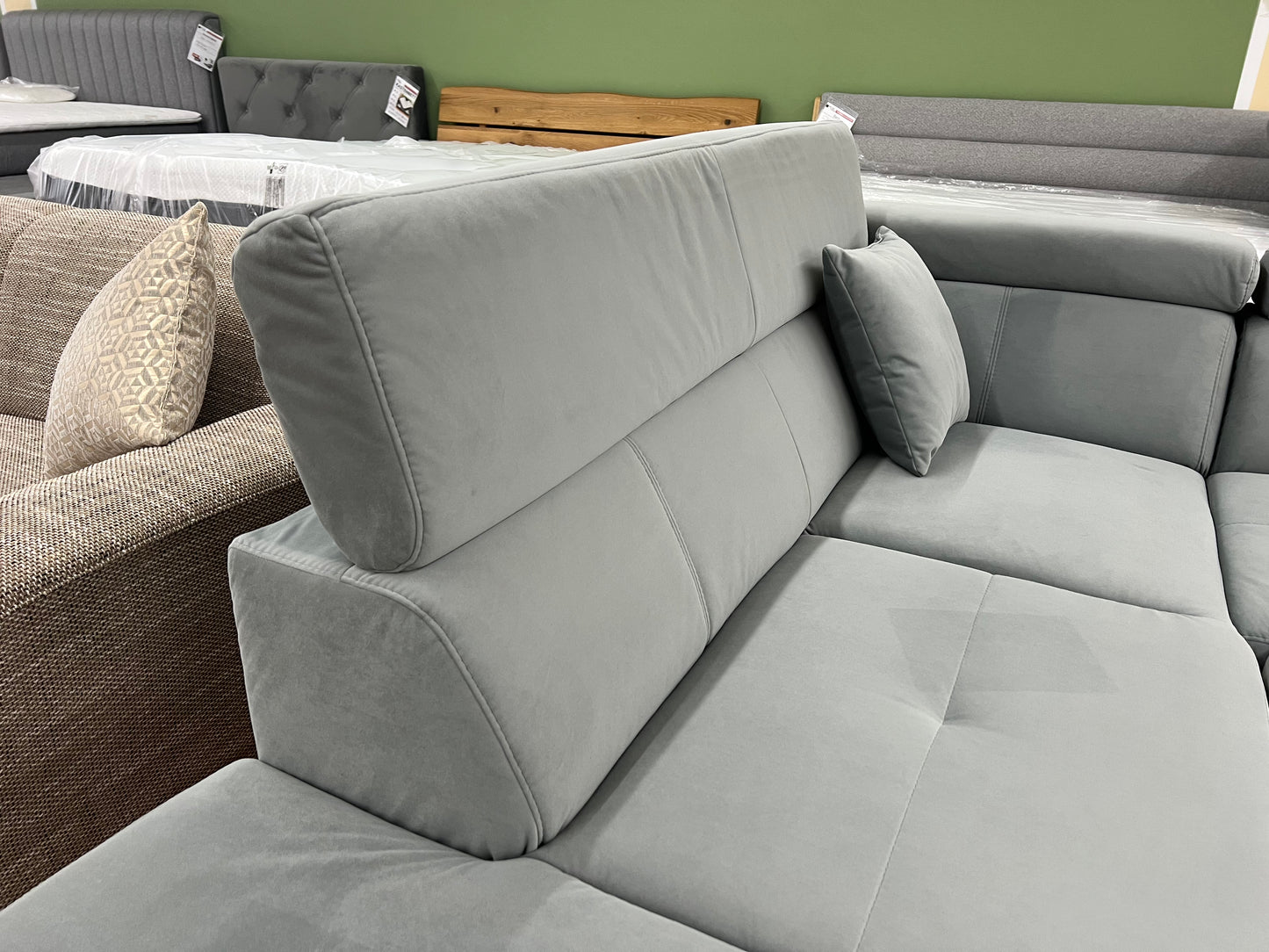 Sofa Couch Wohnlandschaft + Bettfunktion + Stauraum + Kopfteile verstellbar