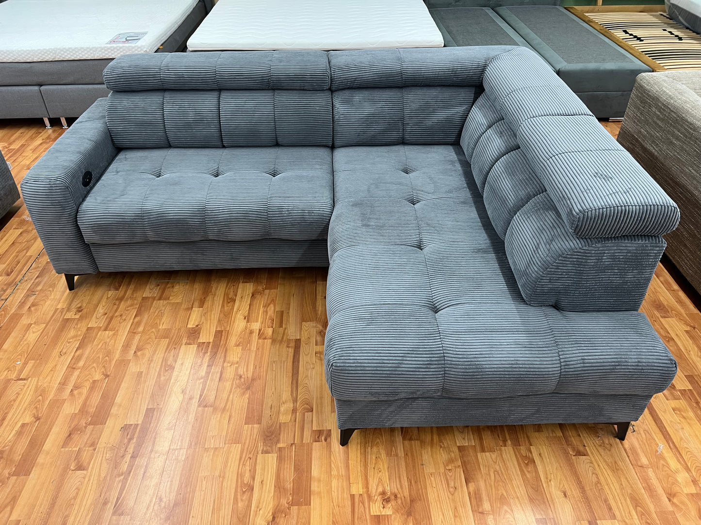Sofa Couch Wohnlandschaft + Elektrische Sitztiefe + Kopfteile verstellbar + Cord