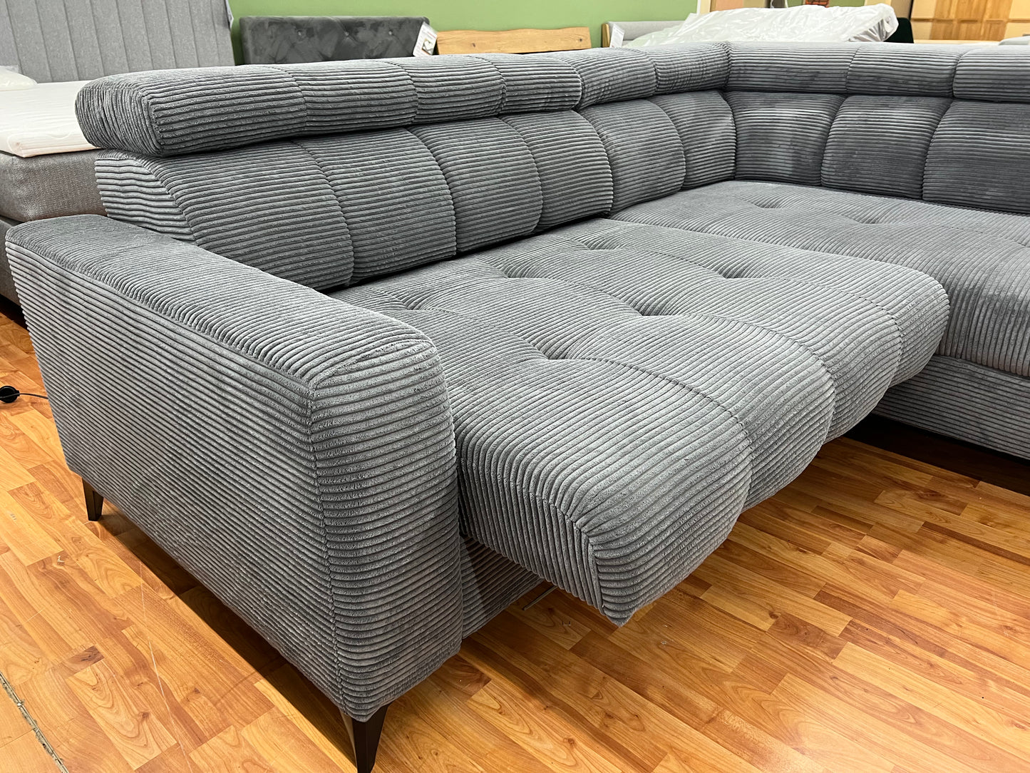 Sofa Couch Wohnlandschaft + Elektrische Sitztiefe + Kopfteile verstellbar + Cord