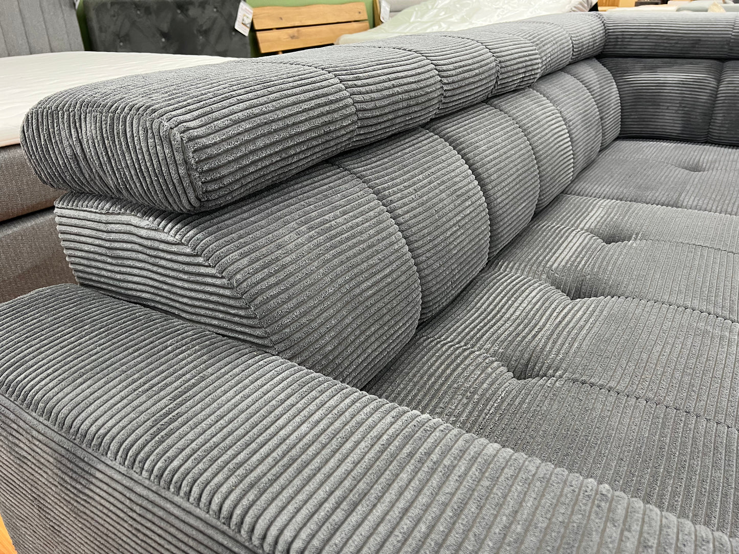 Sofa Couch Wohnlandschaft + Elektrische Sitztiefe + Kopfteile verstellbar + Cord