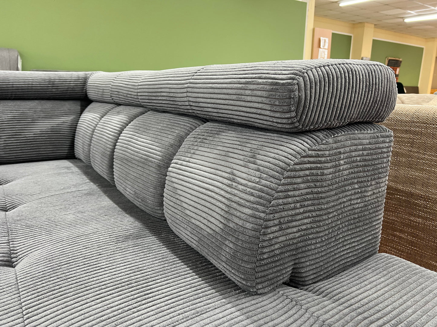 Sofa Couch Wohnlandschaft + Elektrische Sitztiefe + Kopfteile verstellbar + Cord