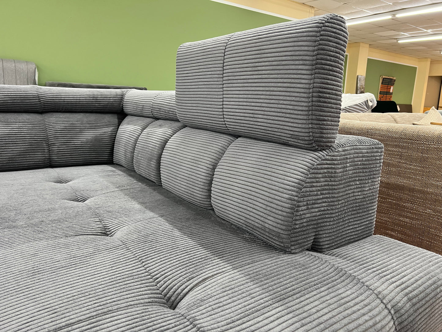 Sofa Couch Wohnlandschaft + Elektrische Sitztiefe + Kopfteile verstellbar + Cord