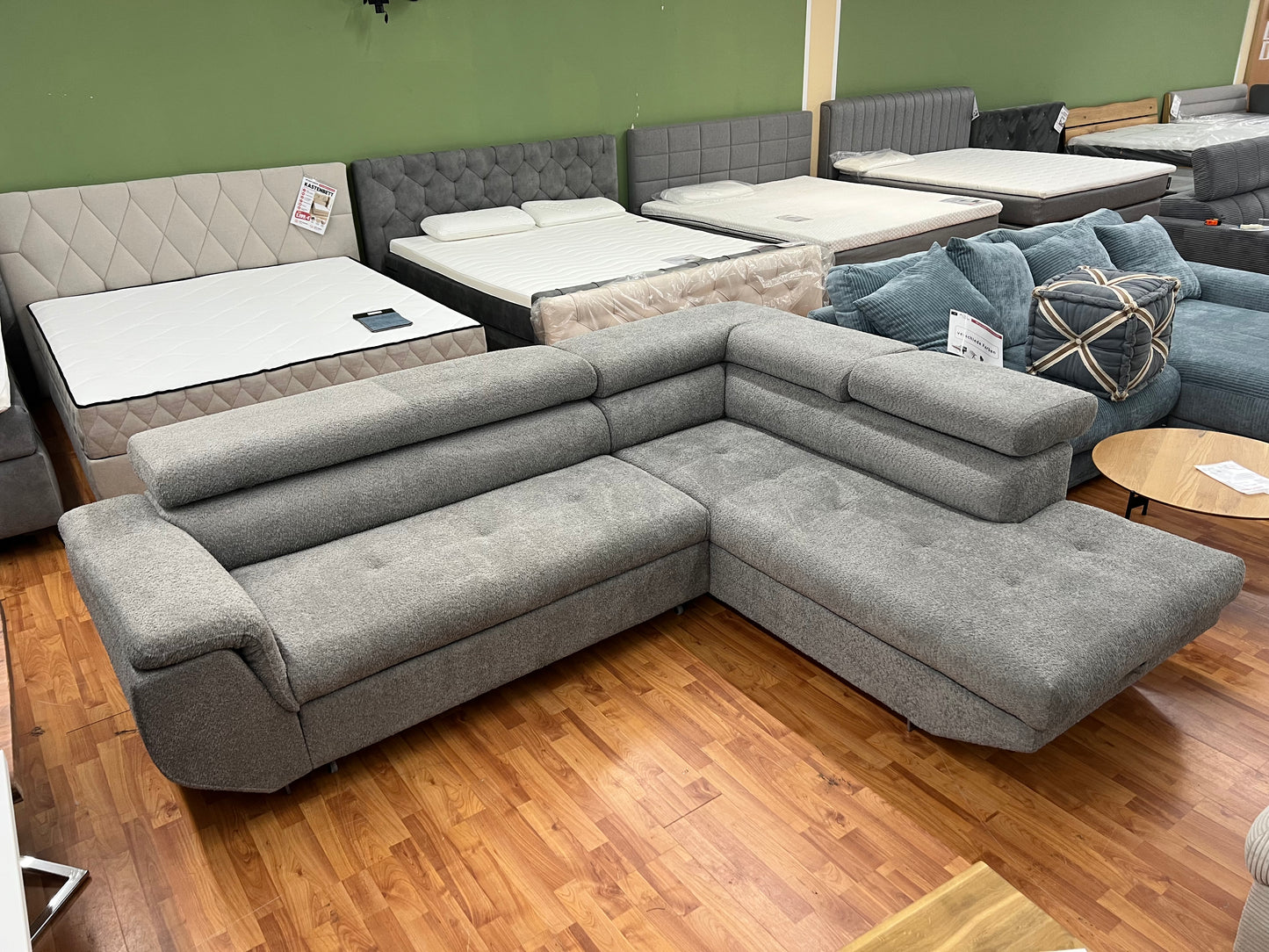 Sofa Couch Wohnlandschaft + Bettfunktion + Stauraum + Kopfteile verstellbar