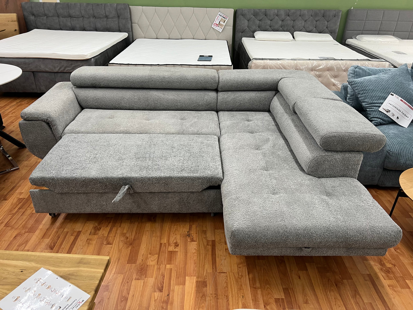 Sofa Couch Wohnlandschaft + Bettfunktion + Stauraum + Kopfteile verstellbar