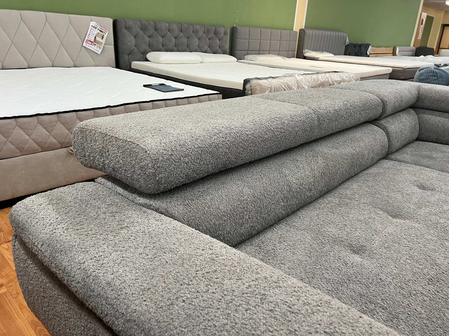Sofa Couch Wohnlandschaft + Bettfunktion + Stauraum + Kopfteile verstellbar